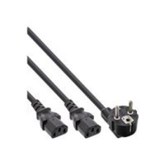 INLINE Netz-Y-Kabel 1x Schukostecker auf 2x Kaltgeraetestecker 1,8m