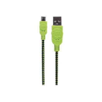 MANHATTAN Micro-USB-Kabel mit Stoffummantelung A-Stecker auf Micro-B-Stecker 1 m schwarz/gruen Blister Verpackung