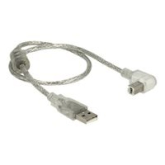 DELOCK Kabel USB 2.0 A Stecker > USB 2.0 B Stecker 90G gewinkelt unten 0,5 m transparent