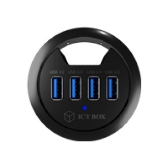ICY BOX IB-Hub1403 Tisch-Hub mit 4x USB 3.0 mit bis zu 5 Gbit/s und Kabeldurchfuehrung fuer 60 cm Durchmesser Tischdurchfuehrung