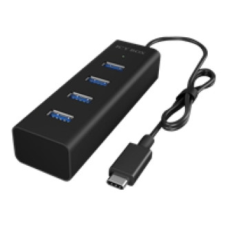 ICY BOX IB-Hub1409-C3 4 Port USB Type-C Hub unterstuetzt Datenuebertragung bis zu 5 Gbit/s und Plug and Play