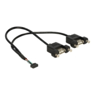 DELOCK Kabel USB 2.0 Pfostenbuchse 2,00 mm 10 Pin > 2 x USB 2.0 Typ-A Buchse zum Einbau 25 cm