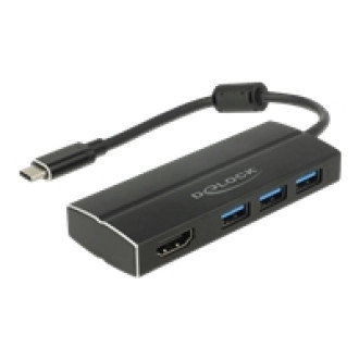 DELOCK USB 3.1 Gen 1 Adapter USB Type-C zu 3 x USB 3.0 Typ-A Hub + 1 x HDMI DP Alt Mode 4K 30 Hz