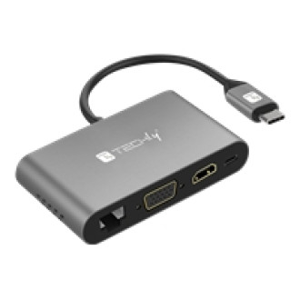 TECHLY Adapter USB 3.1 Typ C auf USB 3.0 Typ A  HDMI VGA RJ45 USB Typ C 2xMicro SD weiss