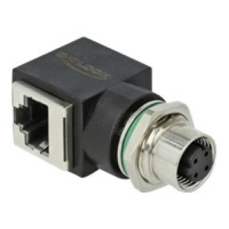 DELOCK Netzwerkadapter M12 4 Pin D-kodiert Buchse zu RJ45 Buchse