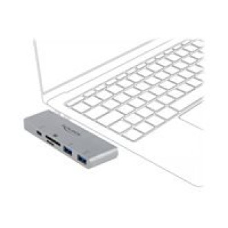 DELOCK 3 Port Hub und 2 Slot Card Reader fur MacBook mit PD 3.0 und einschiebbarem USB Type-C Anschluss