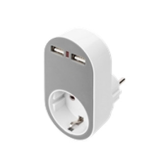 DIGITUS Stecker Lade-Adapter mit 2 USB-Ports 250V 50Hz USB 5V 2,1A weiss/grau