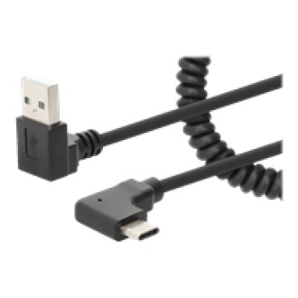MANHATTAN Spiralkabel USB-A auf USB-C Ladekabel Stecker/Stecker 1m verknotungsfrei Winkelstecker keine Datenübertragung schwarz