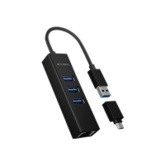 ICY BOX IB-HUB1419-LAN USB 3.0 Hub und LAN Adapter 4-in-1 – USB 3.0 zu Gigabit LAN + 3x USB 3.0 Hochwertiges Aluminium