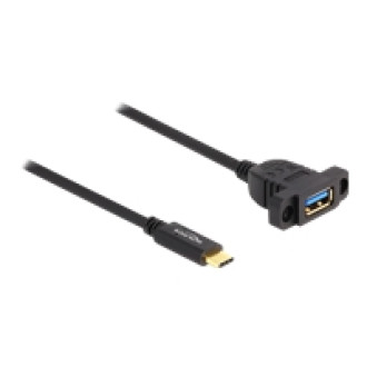 DELOCK SuperSpeed USB 10 Gbps USB 3.2 Gen 2 Kabel USB Type-C Stecker zu USB Typ-A Buchse 1m zum Einbau schwarz