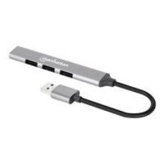 MANHATTAN 4-Port USB 3.0/2.0 Kombo-Hub USB-A-Stecker auf ein5 Gbit/s USB 3.2 Gen1-Port drei 480 Mbit/s USB 2.0-Ports Aluminium grau