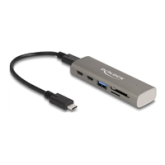 DELOCK 3 Port USB 10 Gbps Hub inklusive SD und Micro SD Card Reader mit USB Type-C Anschluss