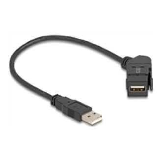DELOCK USB 2.0 Typ-A Einbaubuchse 45 gewinkelt zu Typ-A Stecker mit 30cm Kabel schwarz