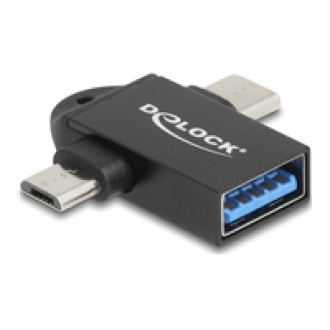 DELOCK Adapter USB 10 Gbps 2 in 1 USB-A Buchse zu USB Type-C Stecker + USB Micro-B Stecker OTG