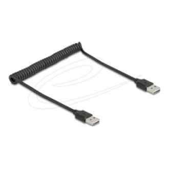 DELOCK Spiralkabel EASY-USB 2.0 Typ-A Stecker zu EASY-USB Typ-A Stecker 0,5m bis 0,8m schwarz