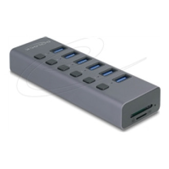 DELOCK Externer USB 5 Gbps 6 Port Hub mit Schalter und SD / Micro SD Slot