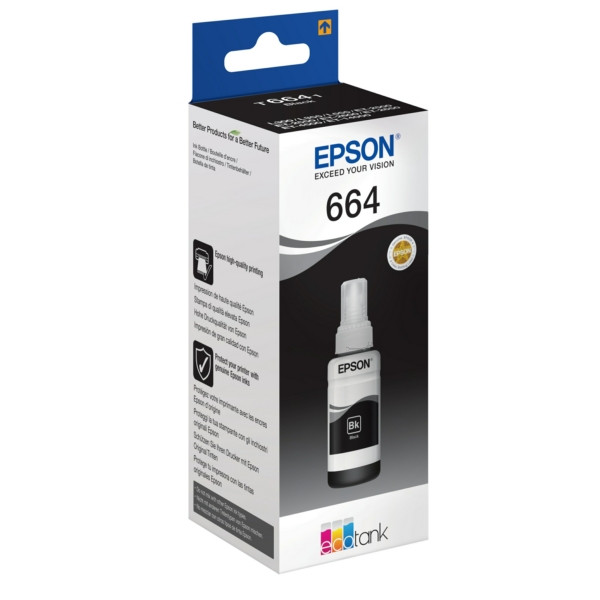 Original Bouteille d'encre noire Epson C13T664140/664 noir